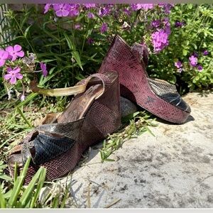 Elisa Ferrari Vntg Platform Wedge Ankle Strap Handmade Snakeskin Shoe Sz 6